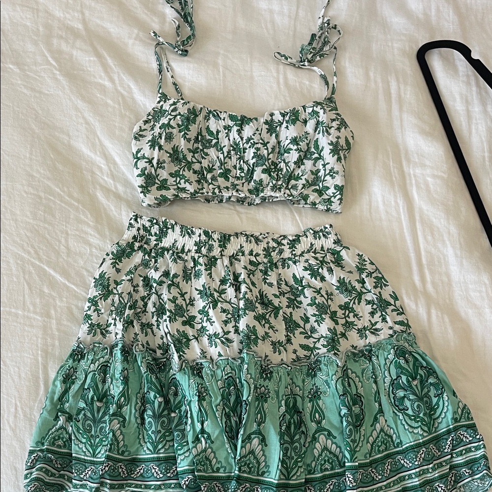 Floral Green Mini Skirt